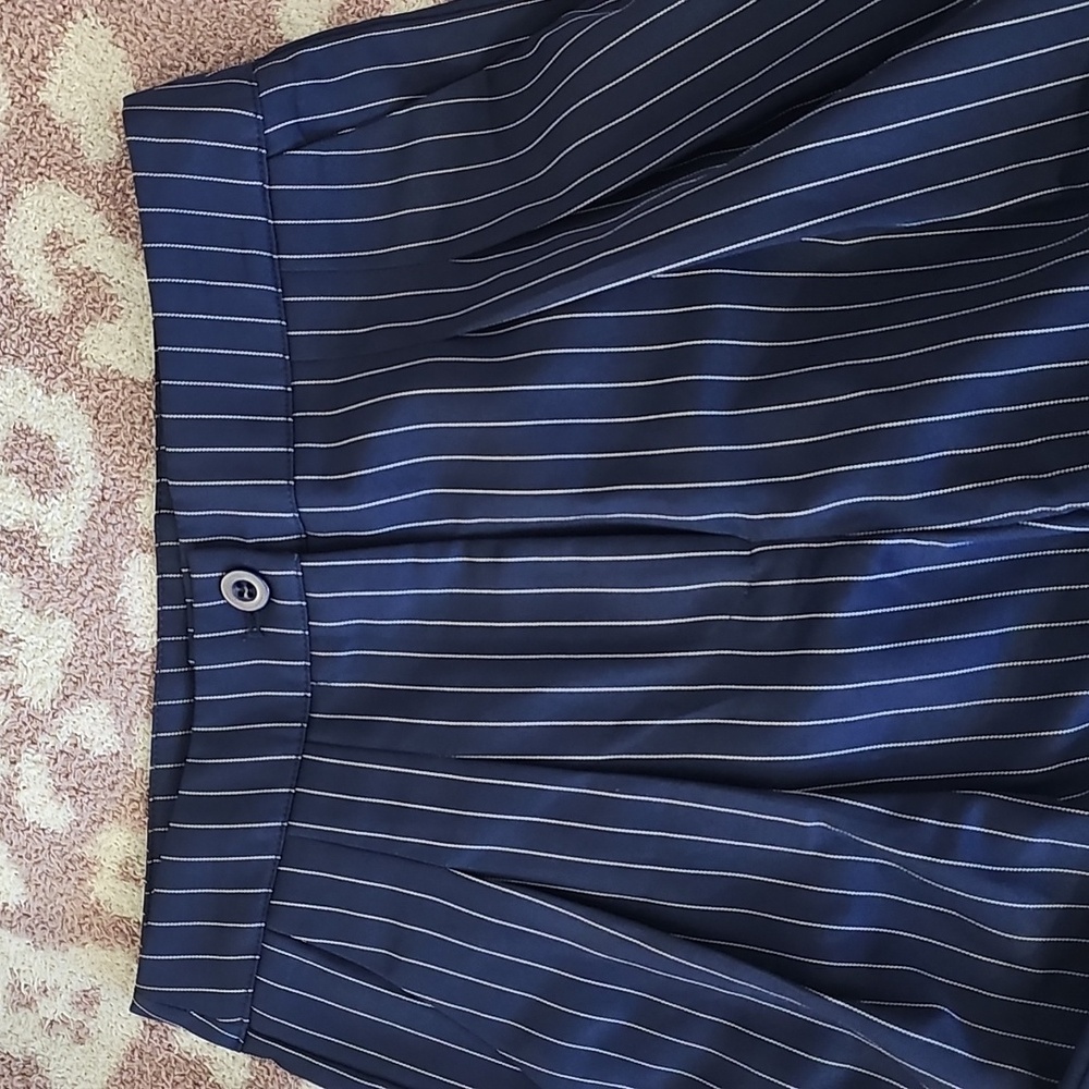 Commense Navy Pinstripe Pleated Wide-Leg Pants - Picture 3 of 6
